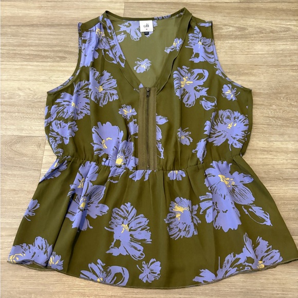 CAbi Tops - CAbi Olive Floral Sleeveless Top noise medium